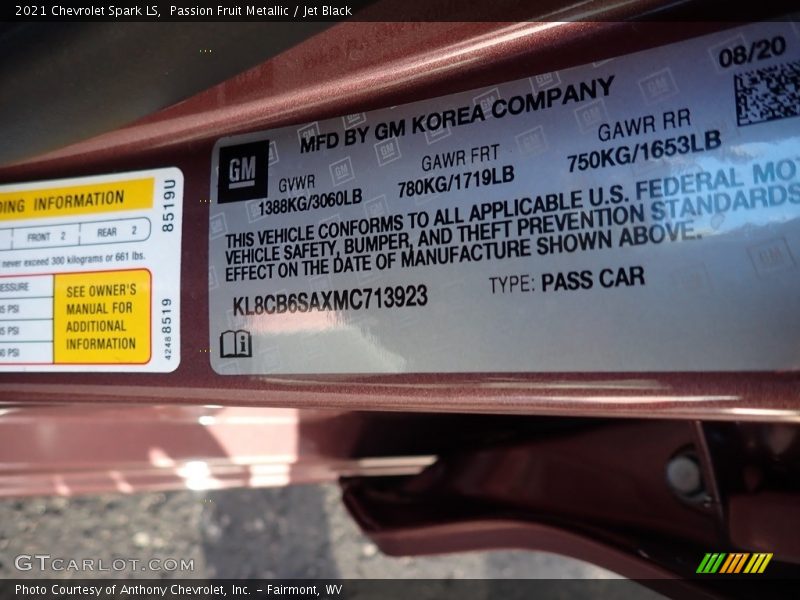Passion Fruit Metallic / Jet Black 2021 Chevrolet Spark LS