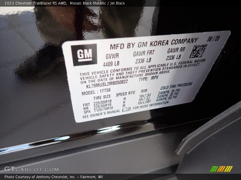 Mosaic Black Metallic / Jet Black 2021 Chevrolet TrailBlazer RS AWD