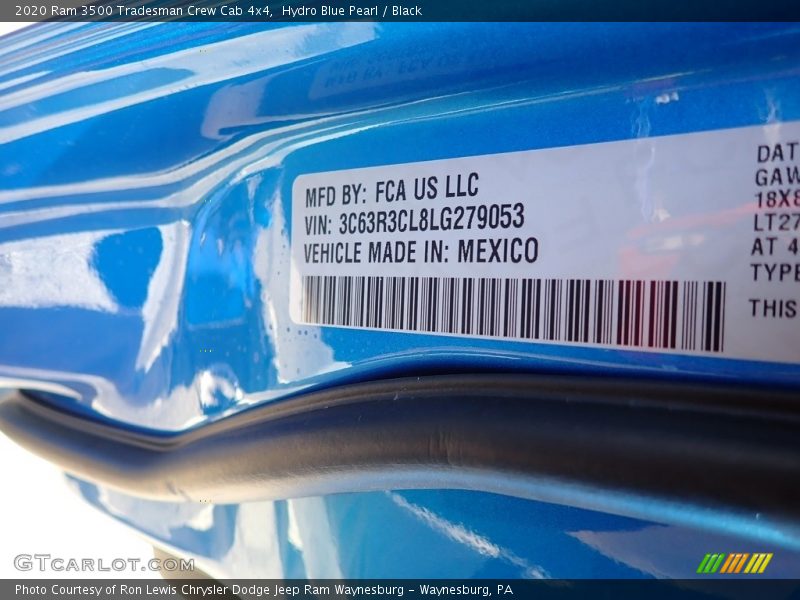 Hydro Blue Pearl / Black 2020 Ram 3500 Tradesman Crew Cab 4x4