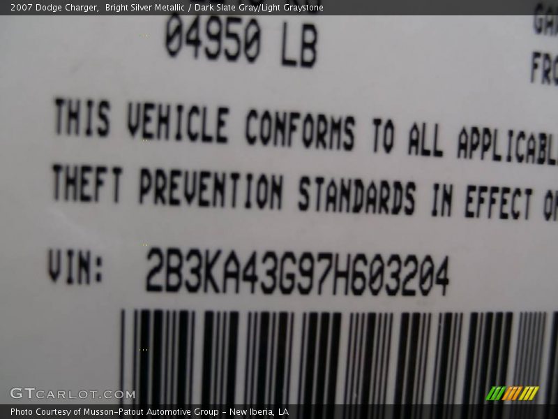 Bright Silver Metallic / Dark Slate Gray/Light Graystone 2007 Dodge Charger