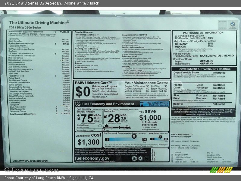 Alpine White / Black 2021 BMW 3 Series 330e Sedan