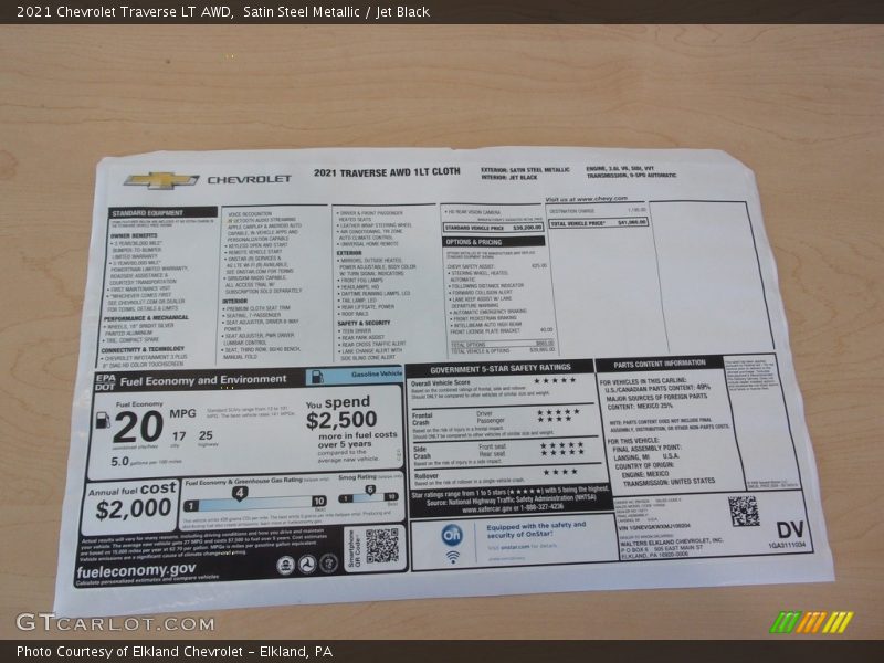 Satin Steel Metallic / Jet Black 2021 Chevrolet Traverse LT AWD