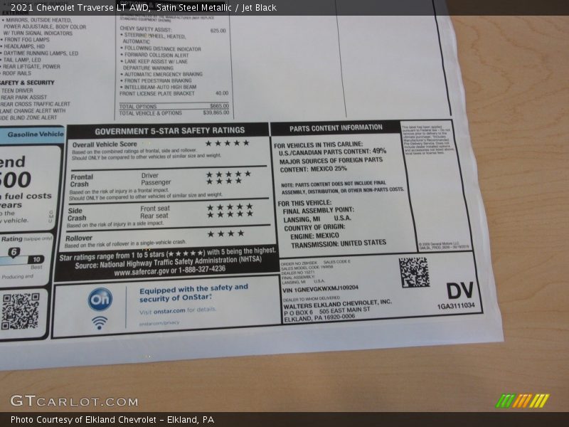 Satin Steel Metallic / Jet Black 2021 Chevrolet Traverse LT AWD