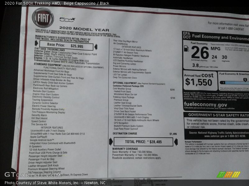  2020 500X Trekking AWD Window Sticker