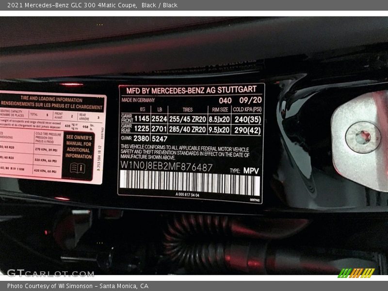 2021 GLC 300 4Matic Coupe Black Color Code 040