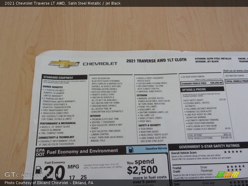 Satin Steel Metallic / Jet Black 2021 Chevrolet Traverse LT AWD