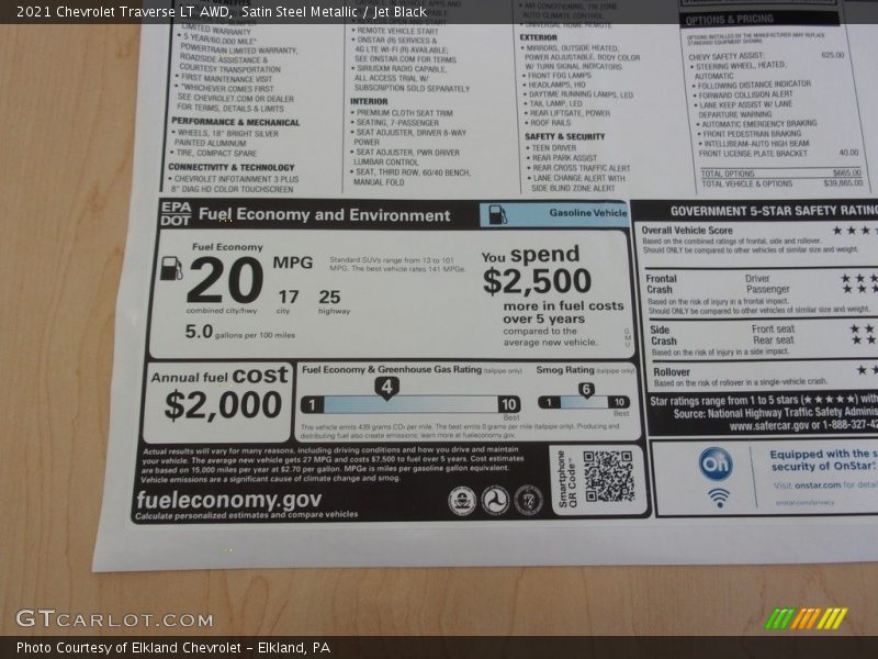 Satin Steel Metallic / Jet Black 2021 Chevrolet Traverse LT AWD