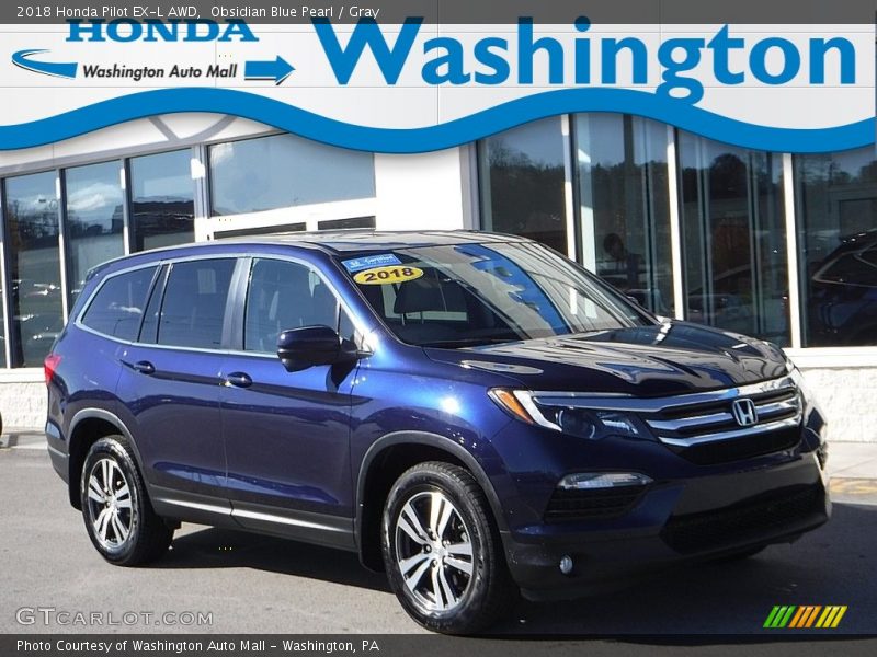 Obsidian Blue Pearl / Gray 2018 Honda Pilot EX-L AWD