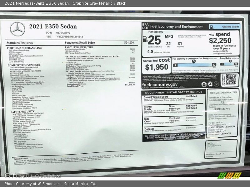 Graphite Gray Metallic / Black 2021 Mercedes-Benz E 350 Sedan
