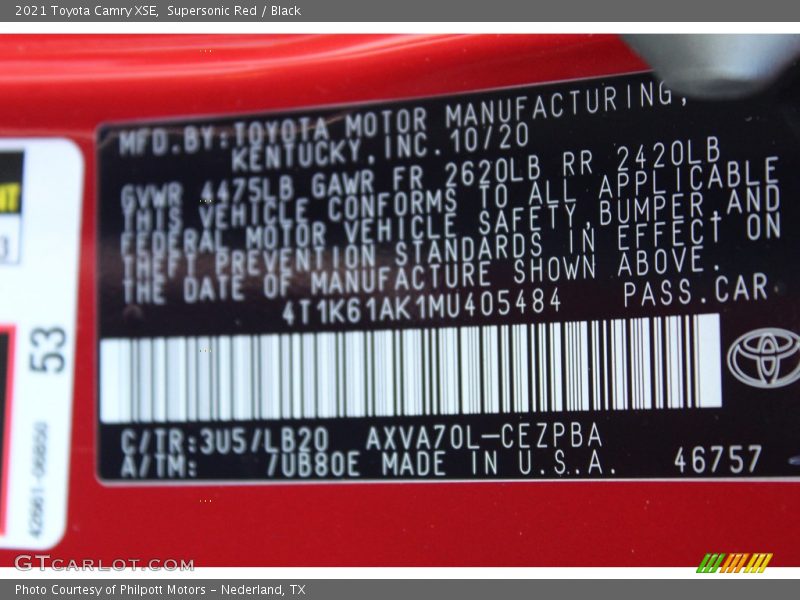 Supersonic Red / Black 2021 Toyota Camry XSE