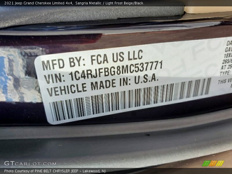 Sangria Metallic / Light Frost Beige/Black 2021 Jeep Grand Cherokee Limited 4x4