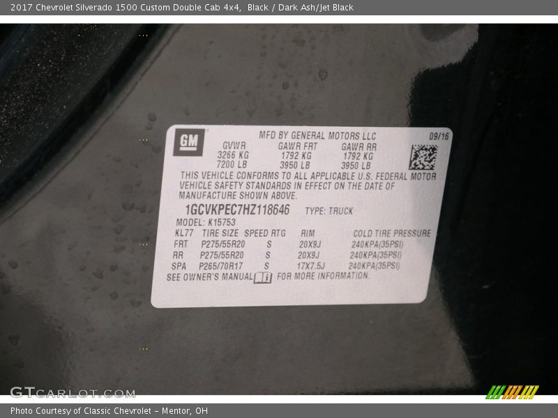Black / Dark Ash/Jet Black 2017 Chevrolet Silverado 1500 Custom Double Cab 4x4