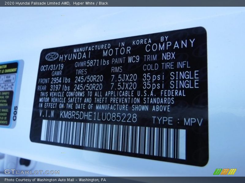Hyper White / Black 2020 Hyundai Palisade Limited AWD