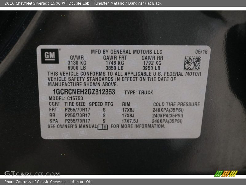 Tungsten Metallic / Dark Ash/Jet Black 2016 Chevrolet Silverado 1500 WT Double Cab
