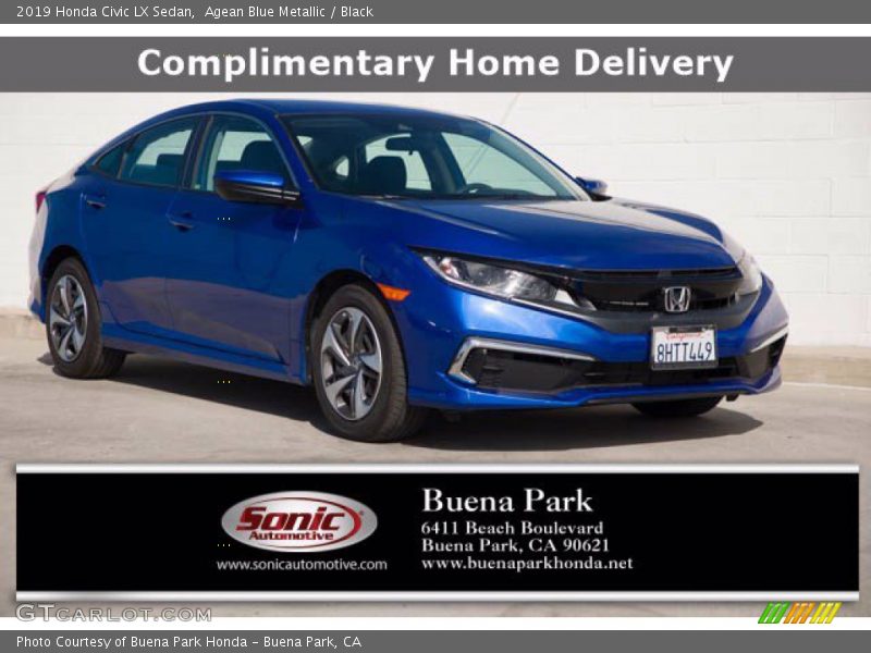 Agean Blue Metallic / Black 2019 Honda Civic LX Sedan