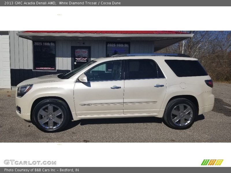 White Diamond Tricoat / Cocoa Dune 2013 GMC Acadia Denali AWD