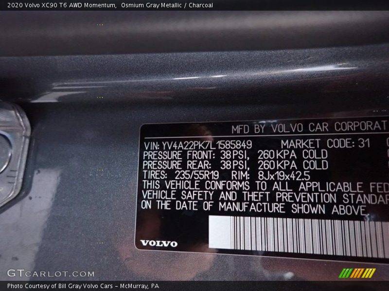 Osmium Gray Metallic / Charcoal 2020 Volvo XC90 T6 AWD Momentum