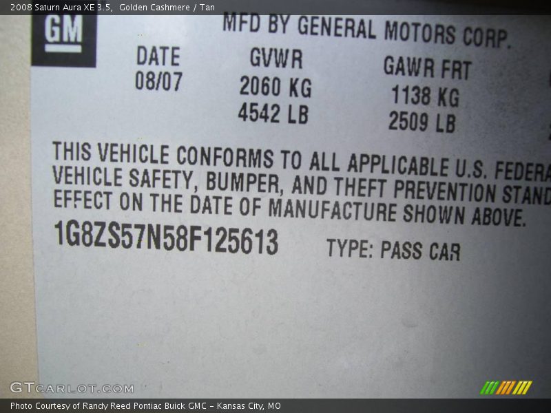 Golden Cashmere / Tan 2008 Saturn Aura XE 3.5