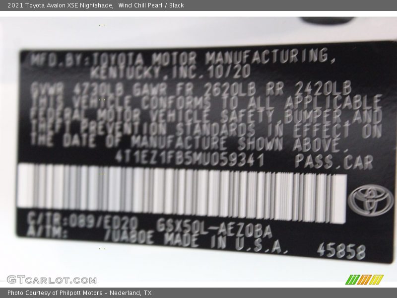 Wind Chill Pearl / Black 2021 Toyota Avalon XSE Nightshade