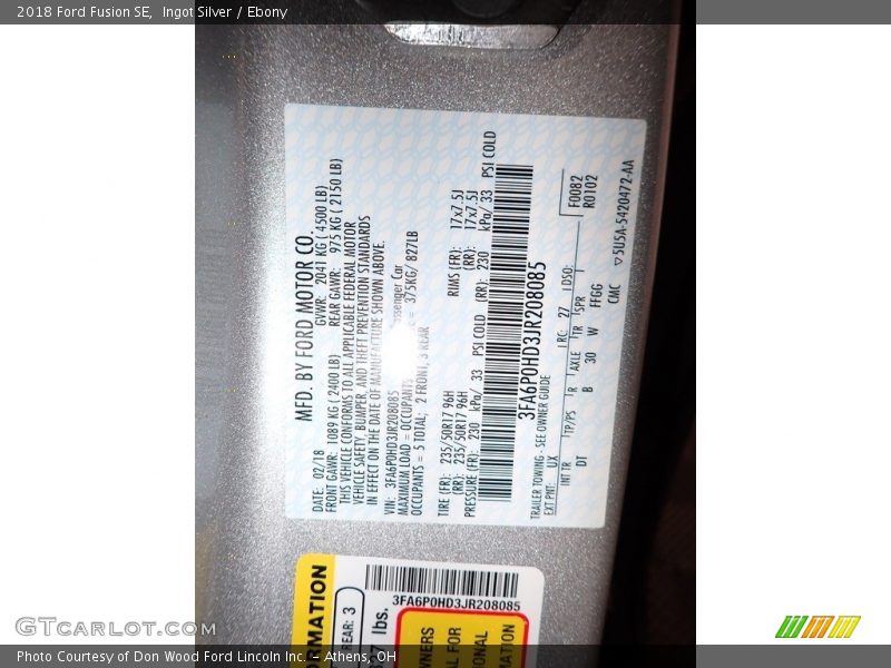 Ingot Silver / Ebony 2018 Ford Fusion SE