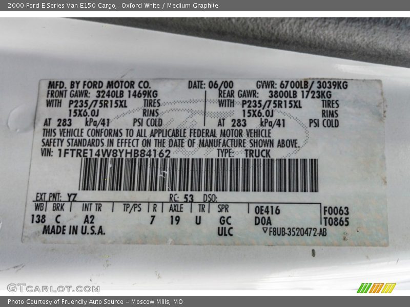 Oxford White / Medium Graphite 2000 Ford E Series Van E150 Cargo