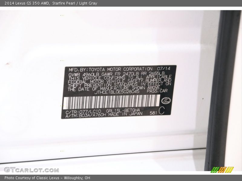 Starfire Pearl / Light Gray 2014 Lexus GS 350 AWD