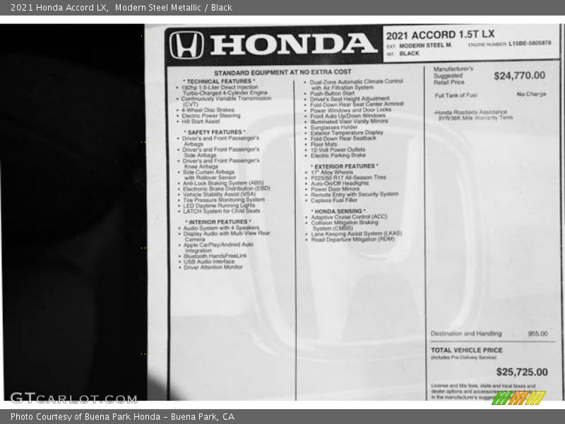 Modern Steel Metallic / Black 2021 Honda Accord LX