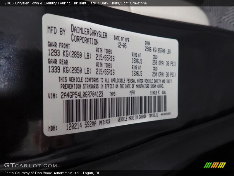 Brilliant Black / Dark Khaki/Light Graystone 2006 Chrysler Town & Country Touring