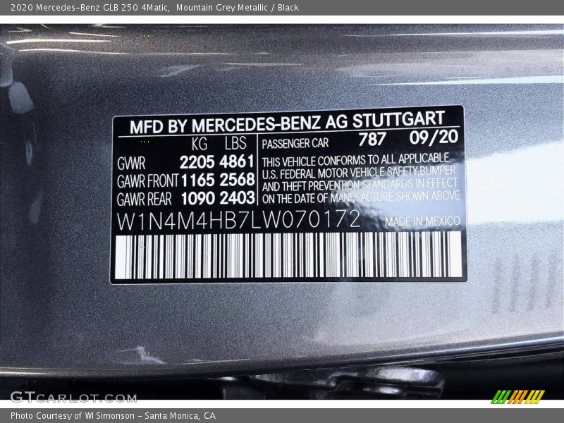 Mountain Grey Metallic / Black 2020 Mercedes-Benz GLB 250 4Matic