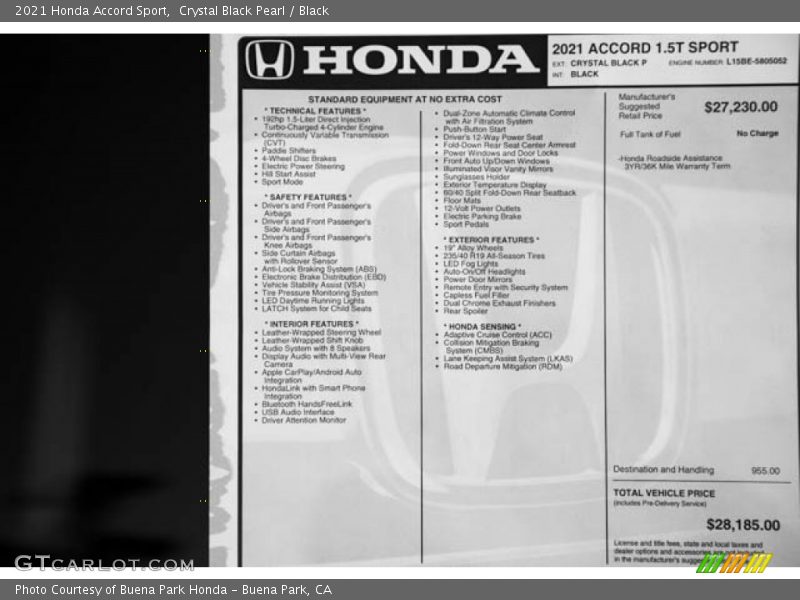 Crystal Black Pearl / Black 2021 Honda Accord Sport