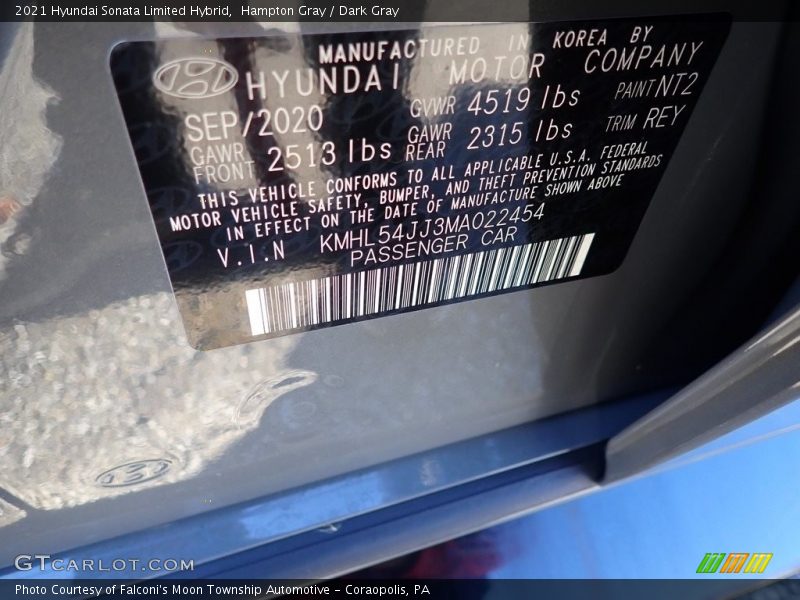 Hampton Gray / Dark Gray 2021 Hyundai Sonata Limited Hybrid