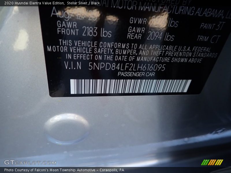 Stellar Silver / Black 2020 Hyundai Elantra Value Edition