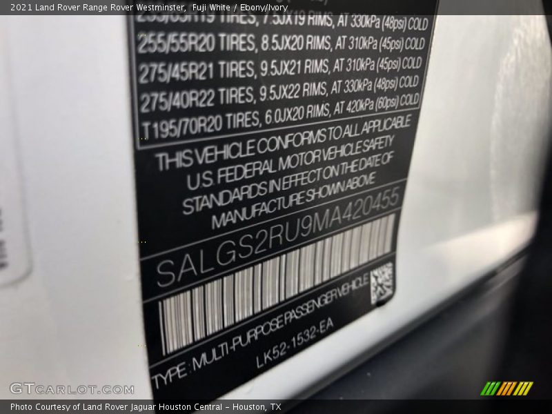 Fuji White / Ebony/Ivory 2021 Land Rover Range Rover Westminster