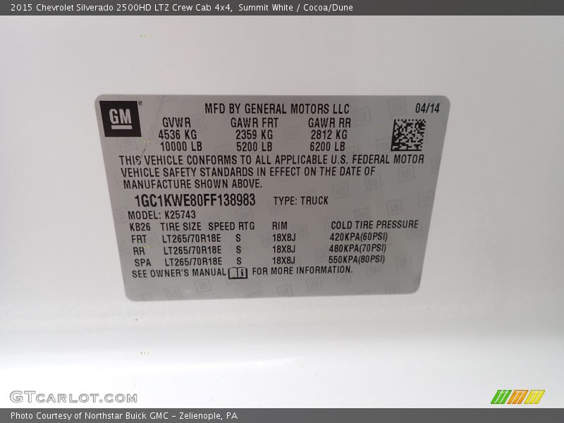 Summit White / Cocoa/Dune 2015 Chevrolet Silverado 2500HD LTZ Crew Cab 4x4