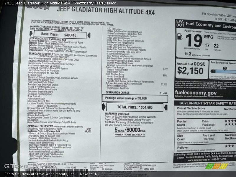  2021 Gladiator High Altitude 4x4 Window Sticker