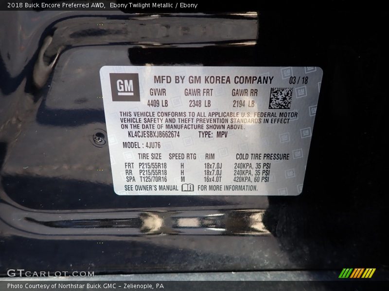 Ebony Twilight Metallic / Ebony 2018 Buick Encore Preferred AWD
