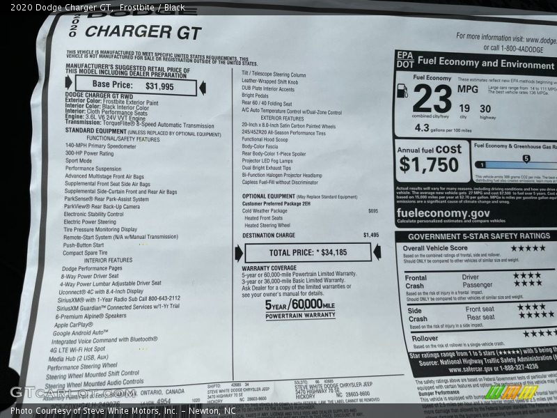  2020 Charger GT Window Sticker