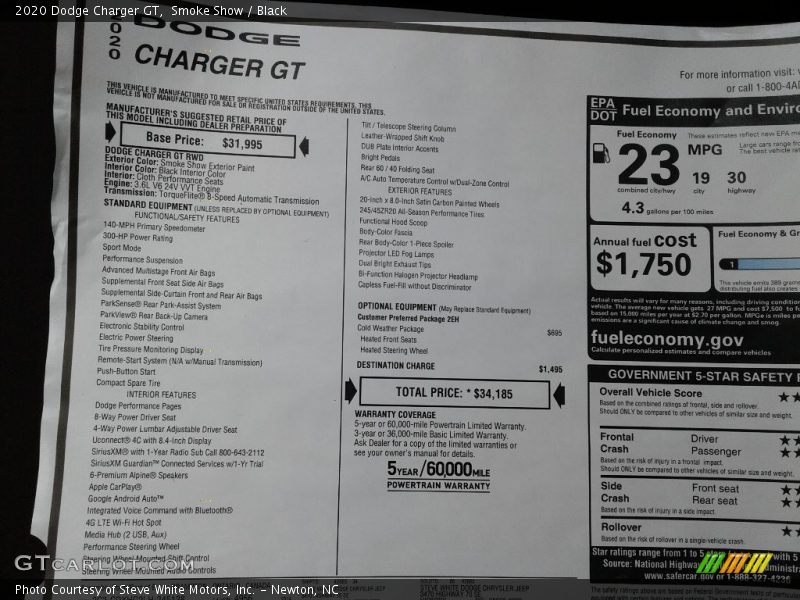 Smoke Show / Black 2020 Dodge Charger GT