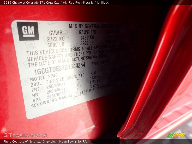 Red Rock Metallic / Jet Black 2016 Chevrolet Colorado Z71 Crew Cab 4x4