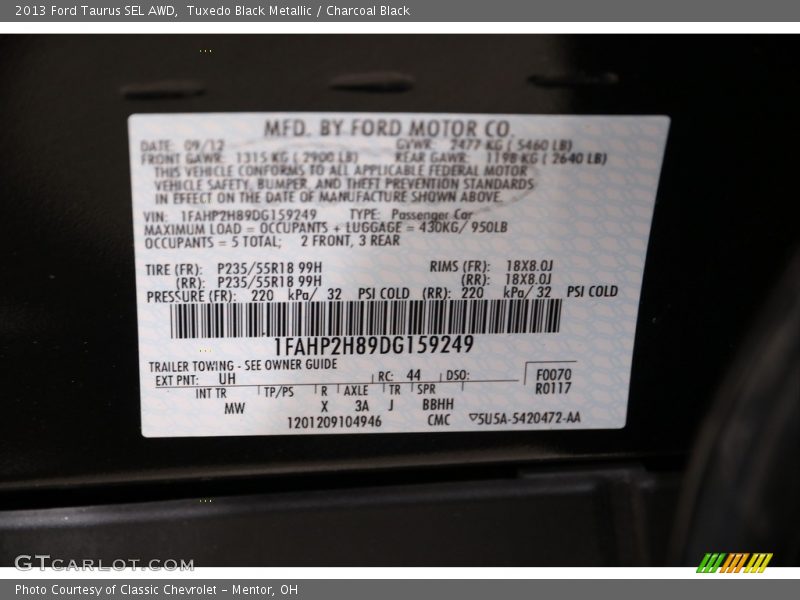 Tuxedo Black Metallic / Charcoal Black 2013 Ford Taurus SEL AWD