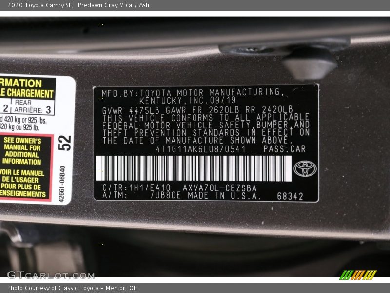 Predawn Gray Mica / Ash 2020 Toyota Camry SE