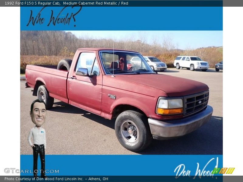 Medium Cabernet Red Metallic / Red 1992 Ford F150 S Regular Cab
