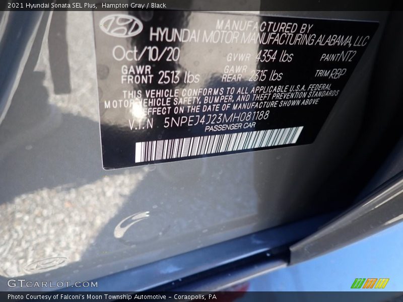 Hampton Gray / Black 2021 Hyundai Sonata SEL Plus