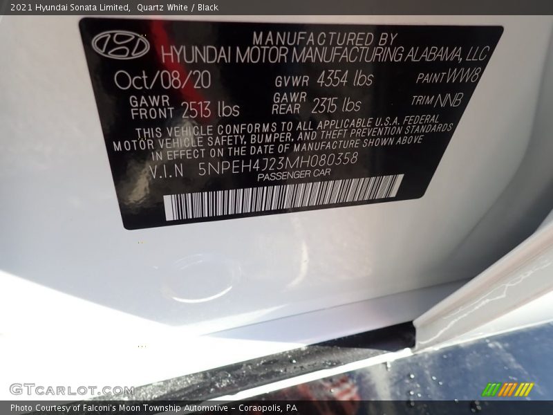 Quartz White / Black 2021 Hyundai Sonata Limited