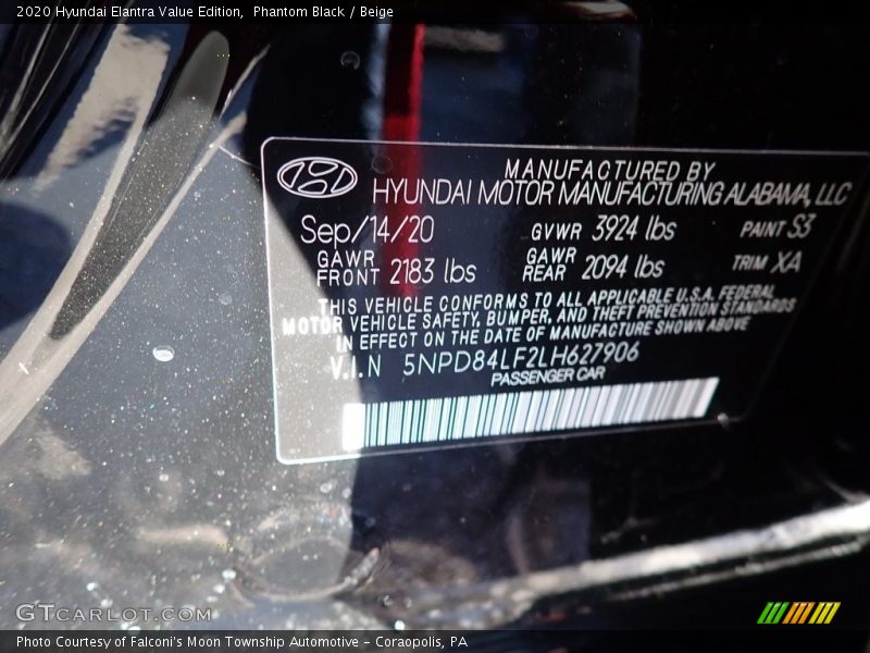 Phantom Black / Beige 2020 Hyundai Elantra Value Edition