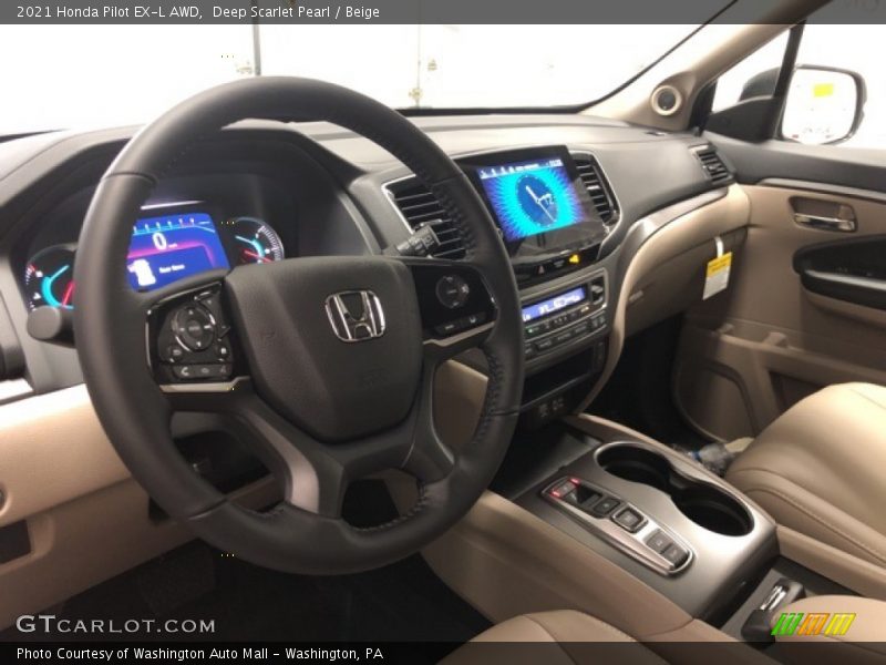 Deep Scarlet Pearl / Beige 2021 Honda Pilot EX-L AWD