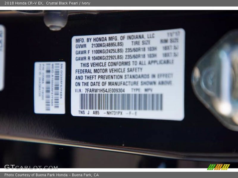 Crystal Black Pearl / Ivory 2018 Honda CR-V EX