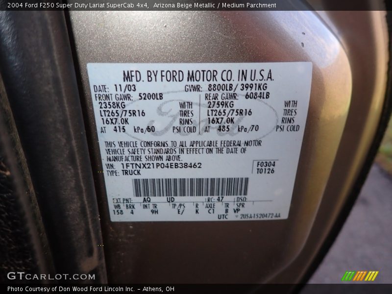Arizona Beige Metallic / Medium Parchment 2004 Ford F250 Super Duty Lariat SuperCab 4x4