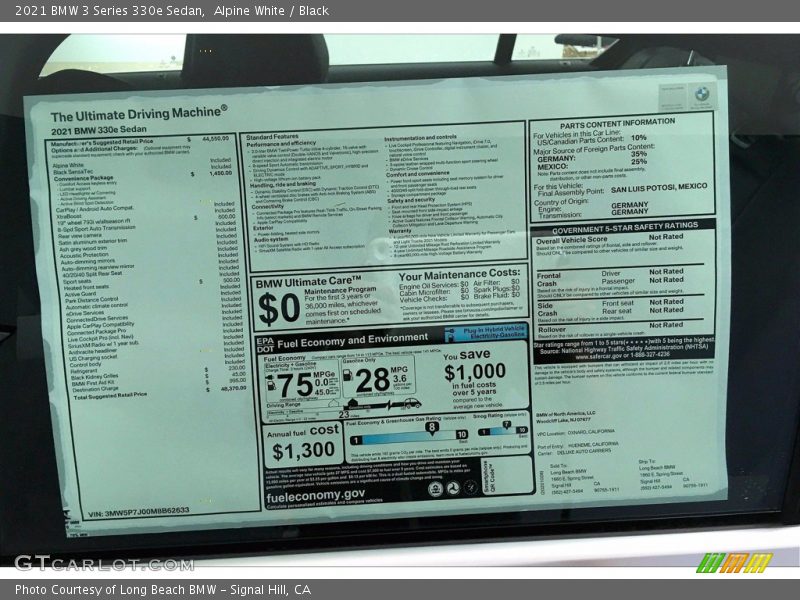 Alpine White / Black 2021 BMW 3 Series 330e Sedan