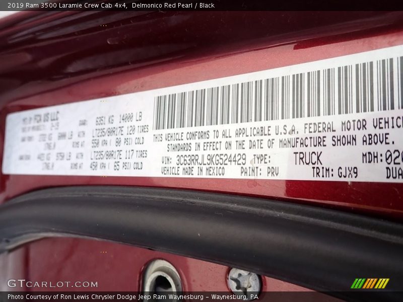 2019 3500 Laramie Crew Cab 4x4 Delmonico Red Pearl Color Code PRV